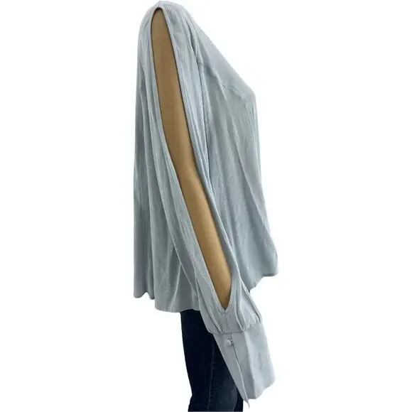 BP Brass Plum LARGE NWT Gray Top Blouse Long Split Sleeve V Neck - Picture 2 of 9